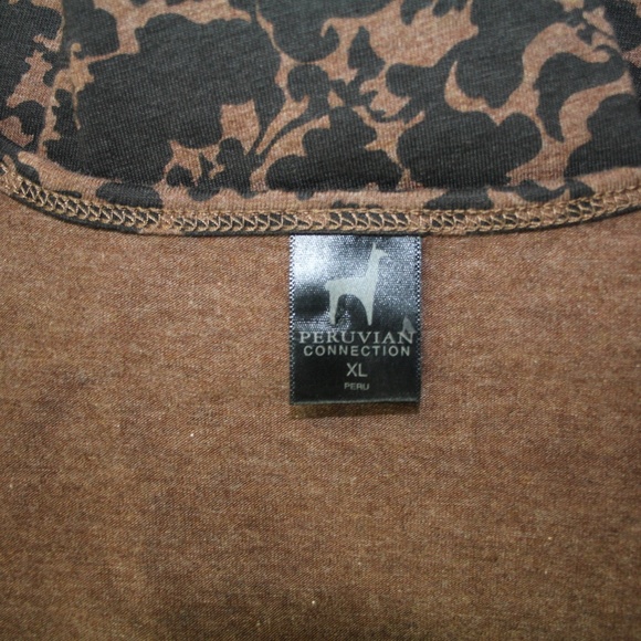 Peruvian Connection Berkshire Tee Tan Brown Vining Floral Long Sleeve Top XL - Picture 5 of 6